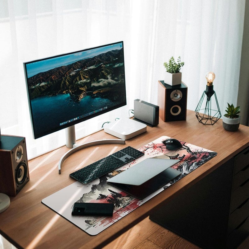 Mayflower Large Gaming Mouse pad, Full Keyboard Mat, Long Laptop Mousepad, Computer Mouse Mat for Home and Office, Anti-Slip Rubber Base, 31.5 x 11.8 Inches (Watercolor Cherry Blossom) - Image 5